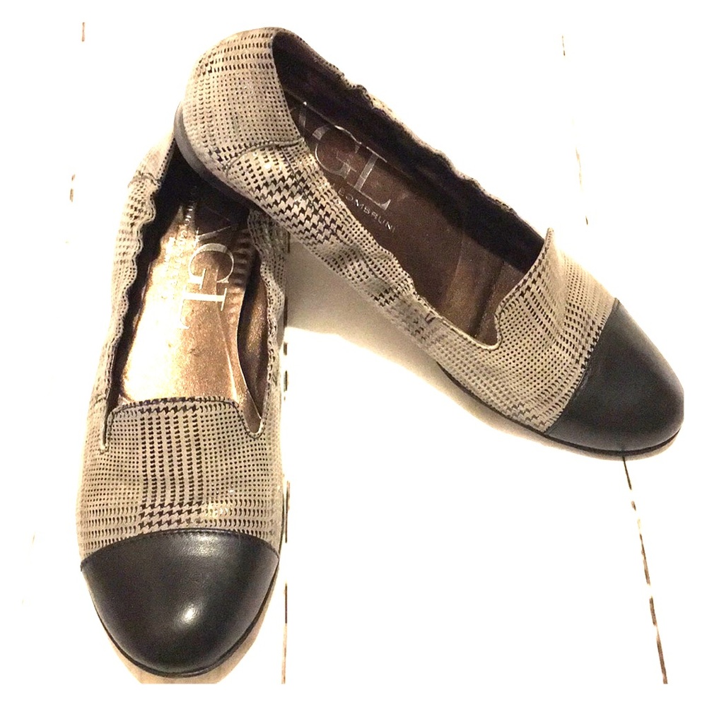AGL Gray Houndstooth Cap Toe Smoking Flats 7.5